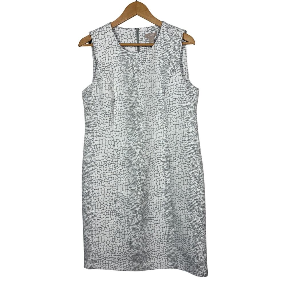 Chico's Snakeskin Print Bodycon Dress Stretch Sleeveless Knee Silver White - 1.5